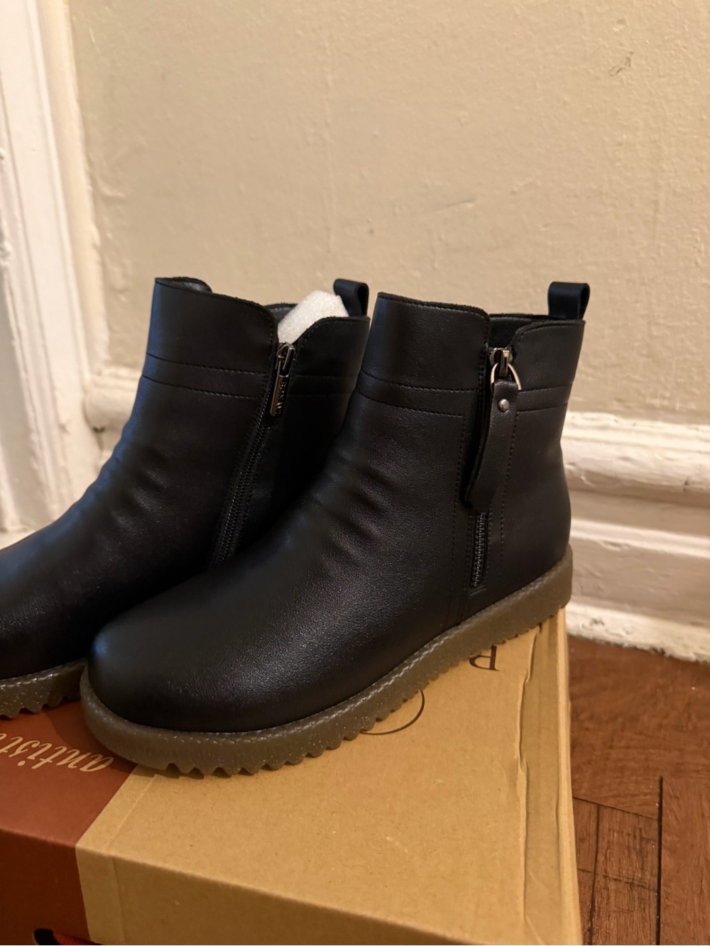 Black Ankle Boots with Textured Lug Sole